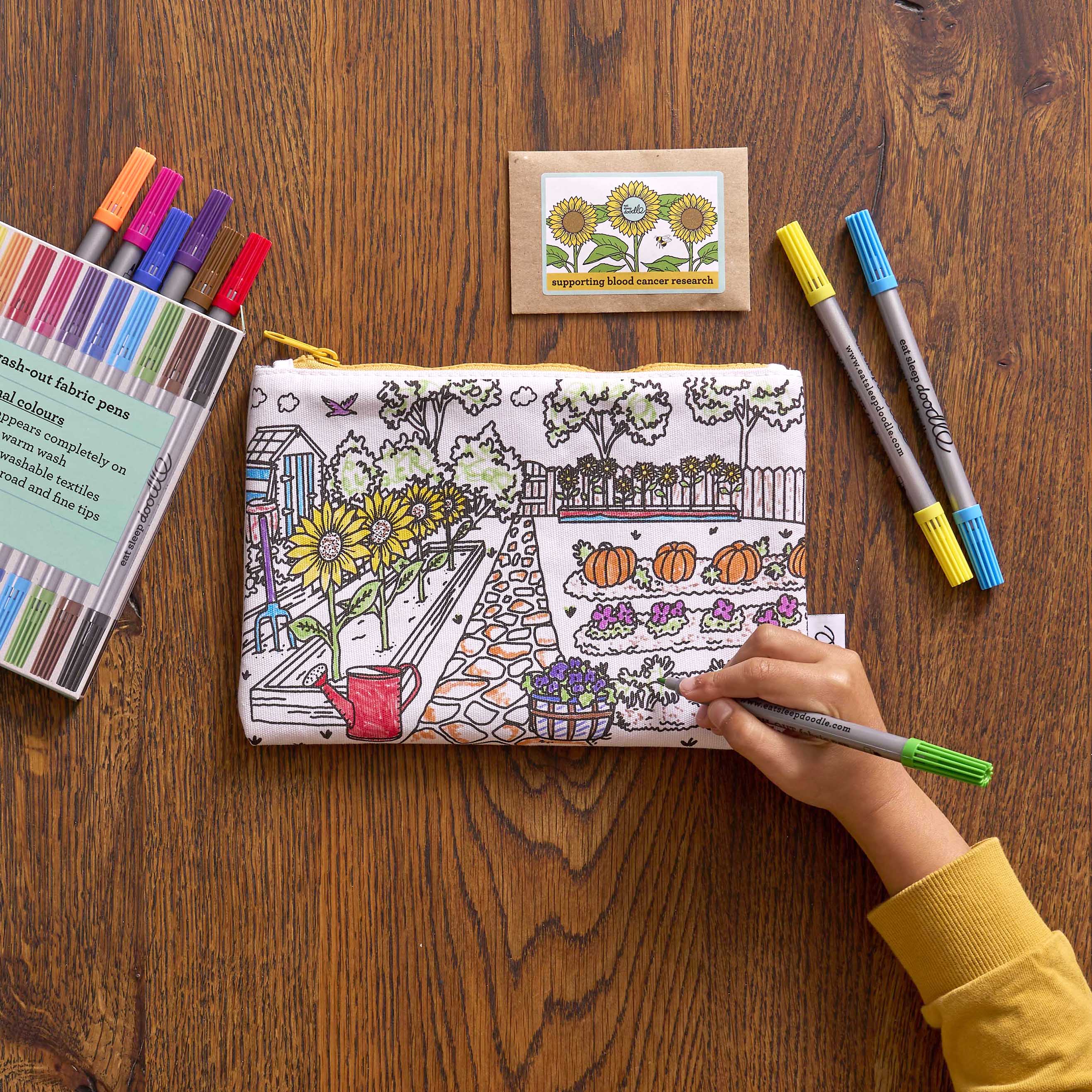 colour in & grow sunflower pencil case