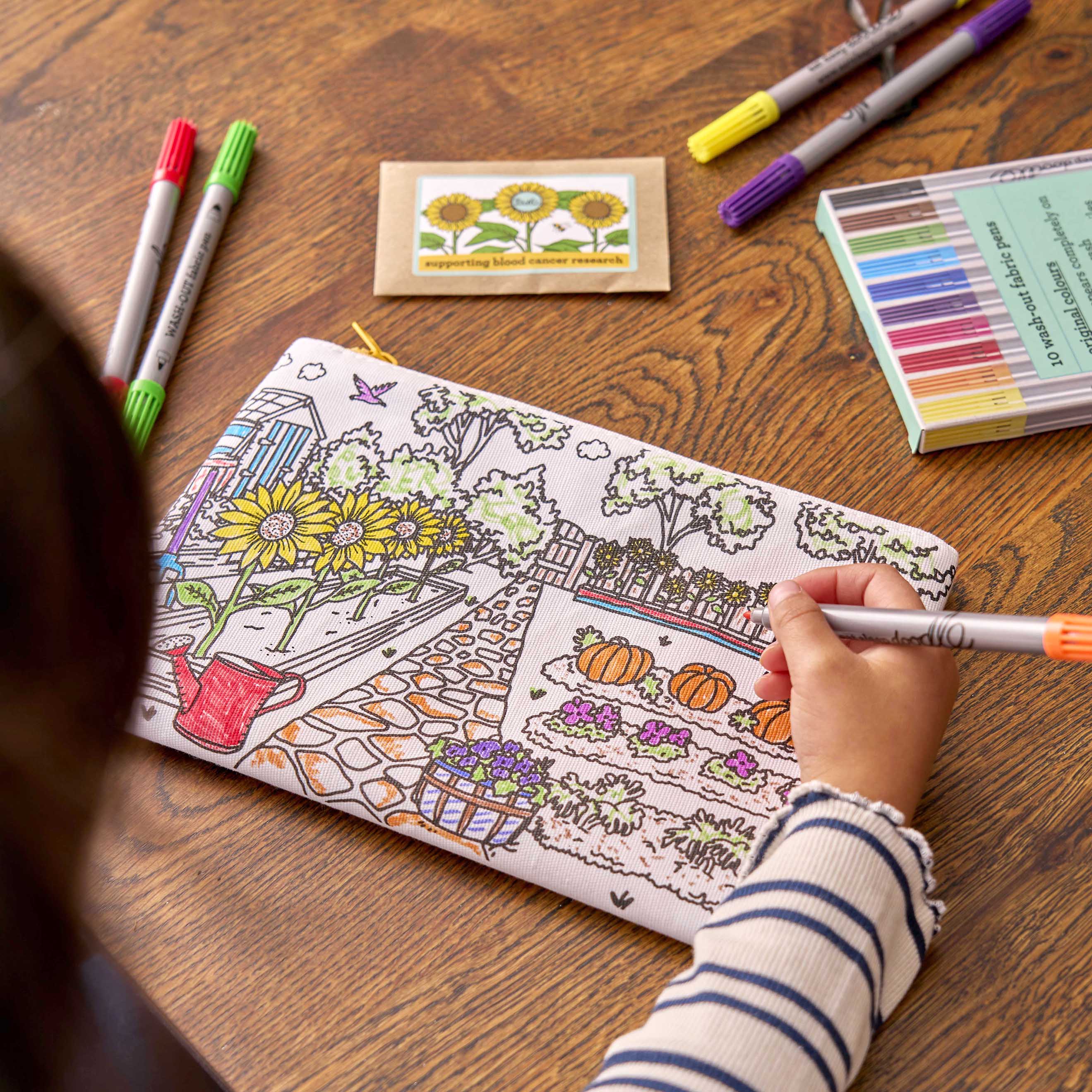 colour in & grow sunflower pencil case