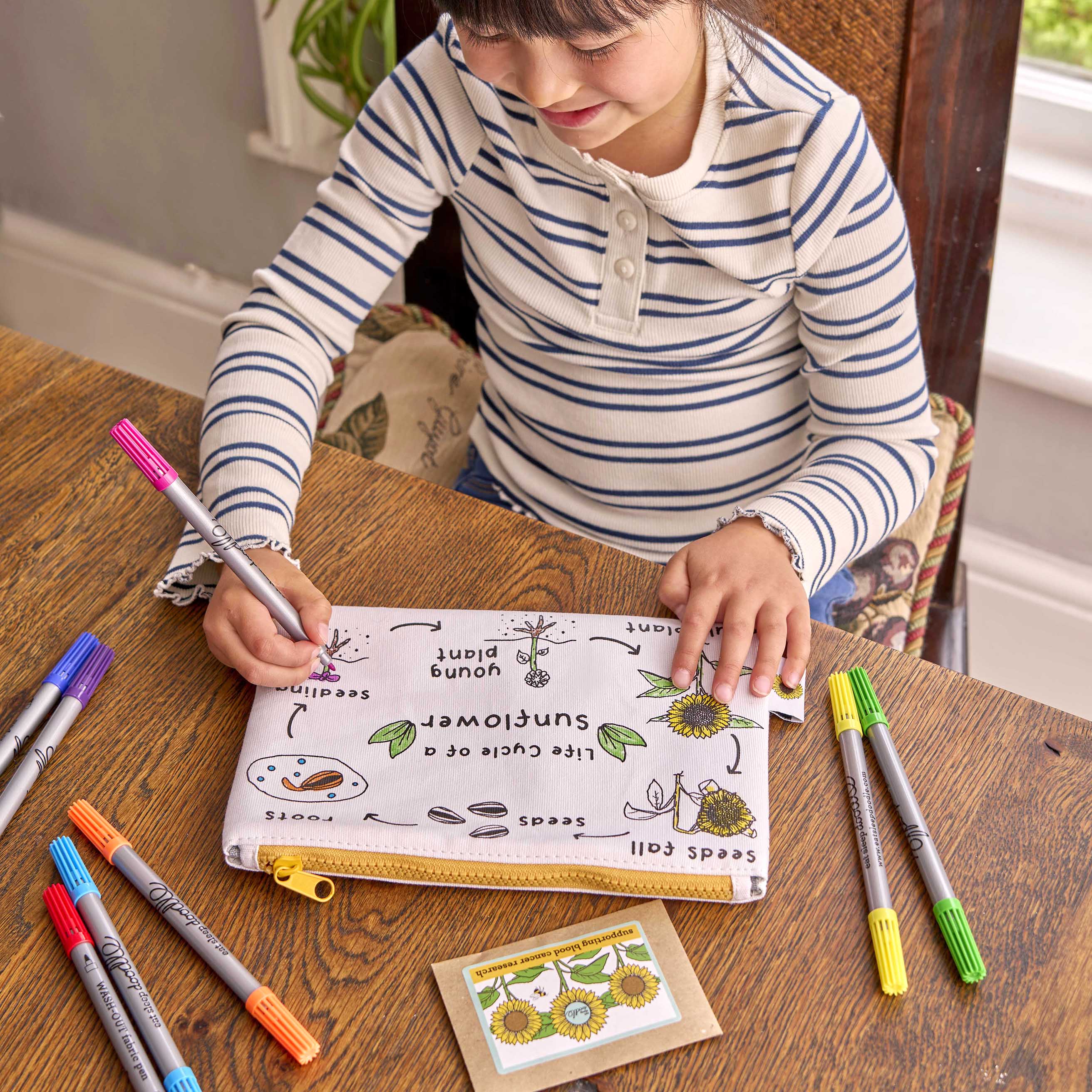colour in & grow sunflower pencil case
