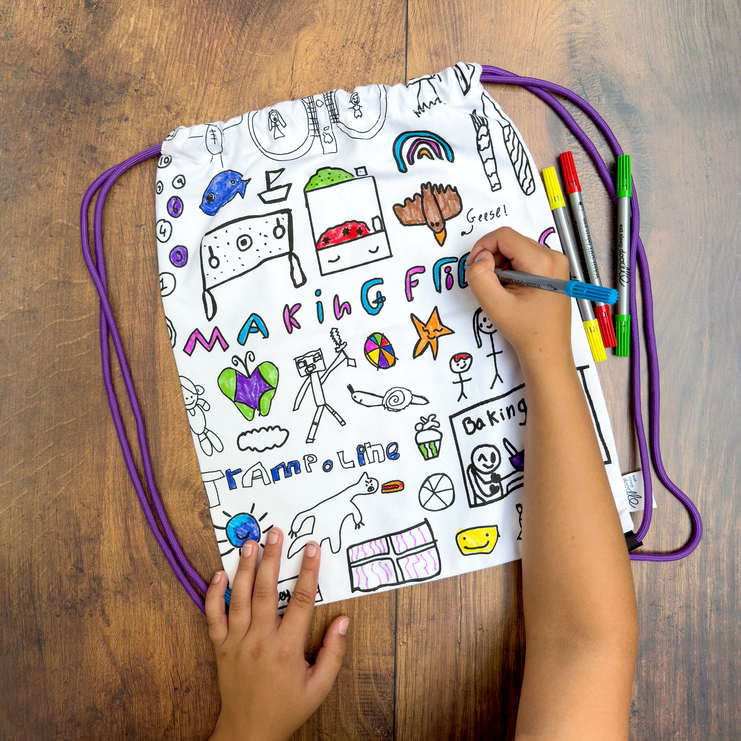 bag with pens to colour in