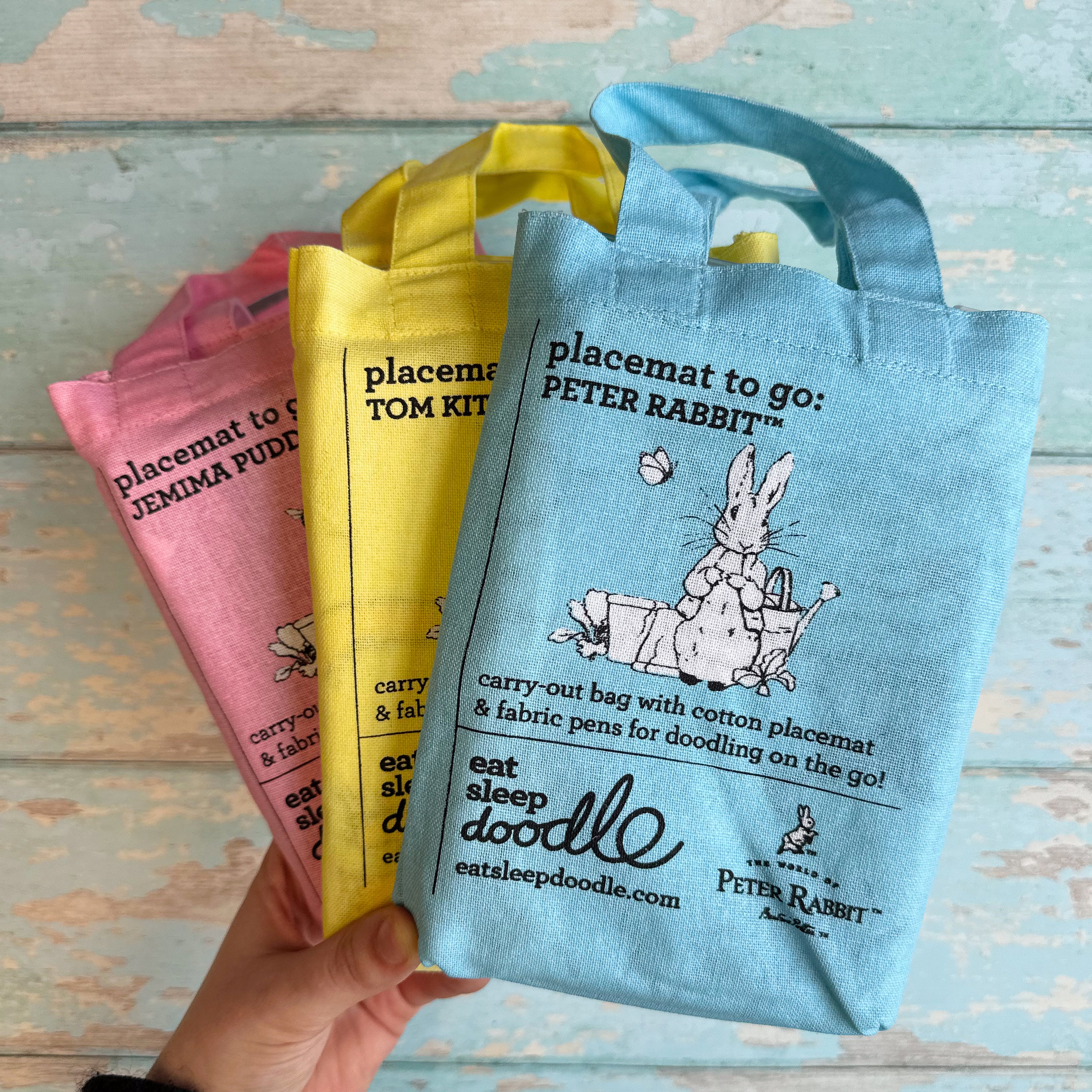 peter rabbit design trio of tote bags