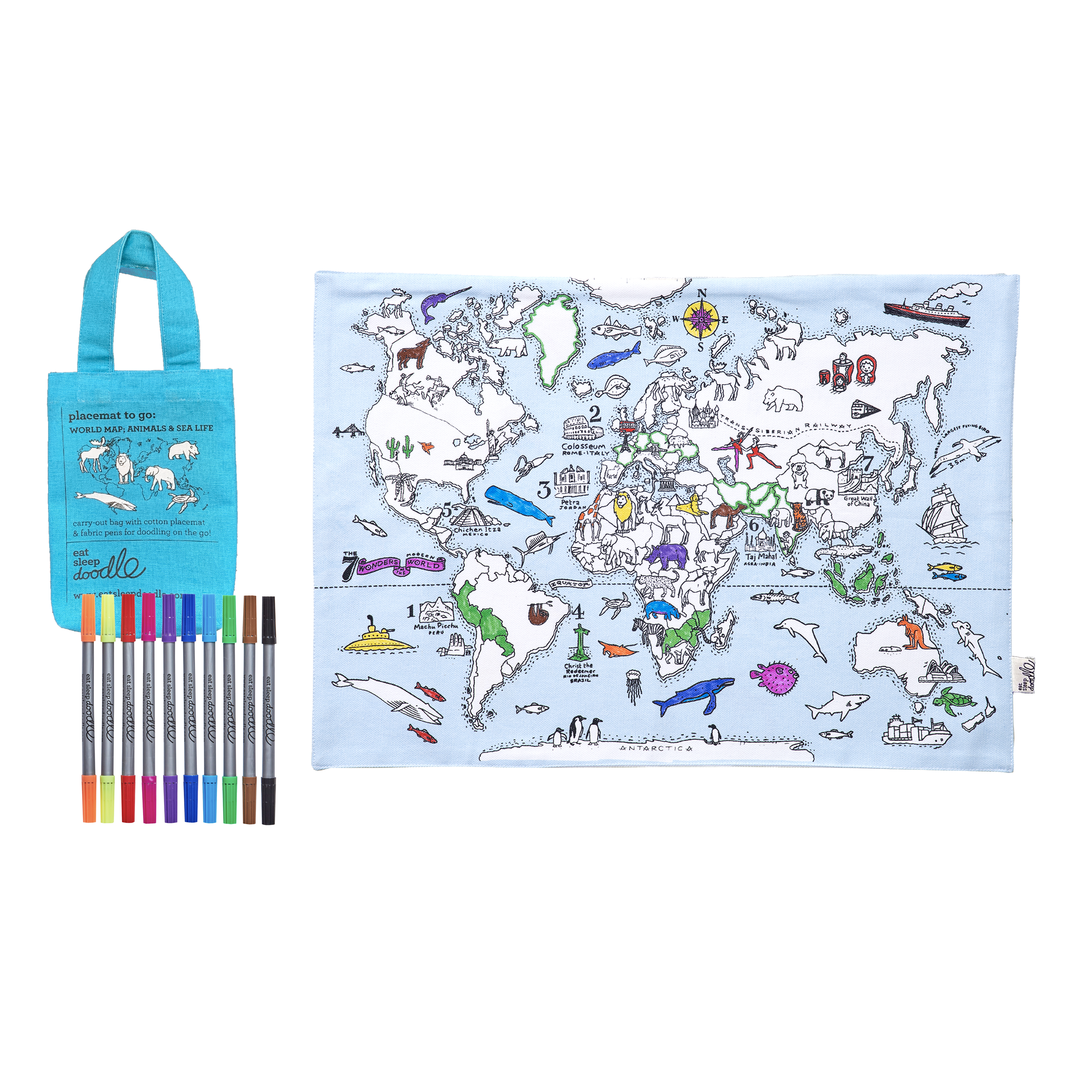 world map placemat to go - party pack of 10