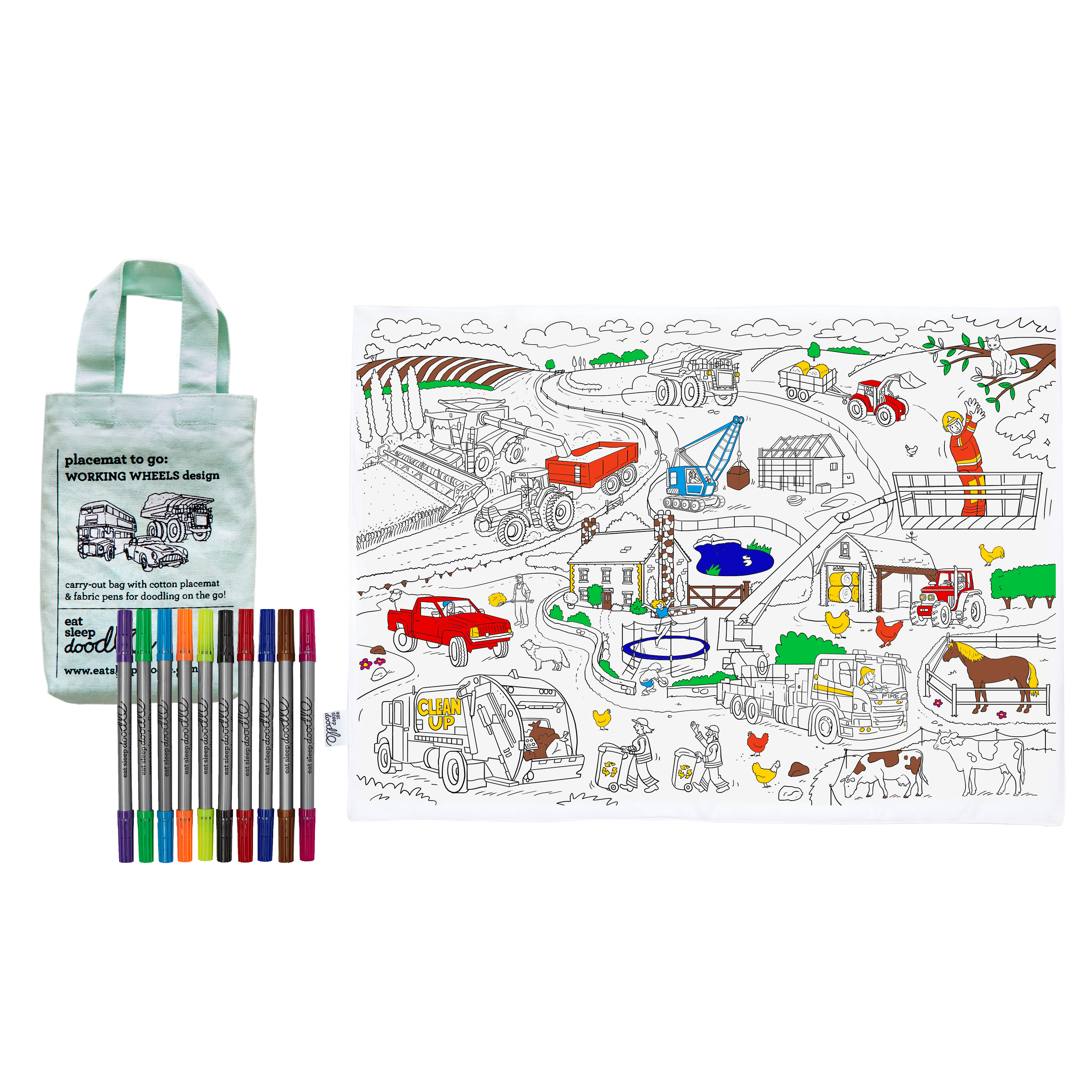 cars, trucks & tractors placemat to go - party pack of 10