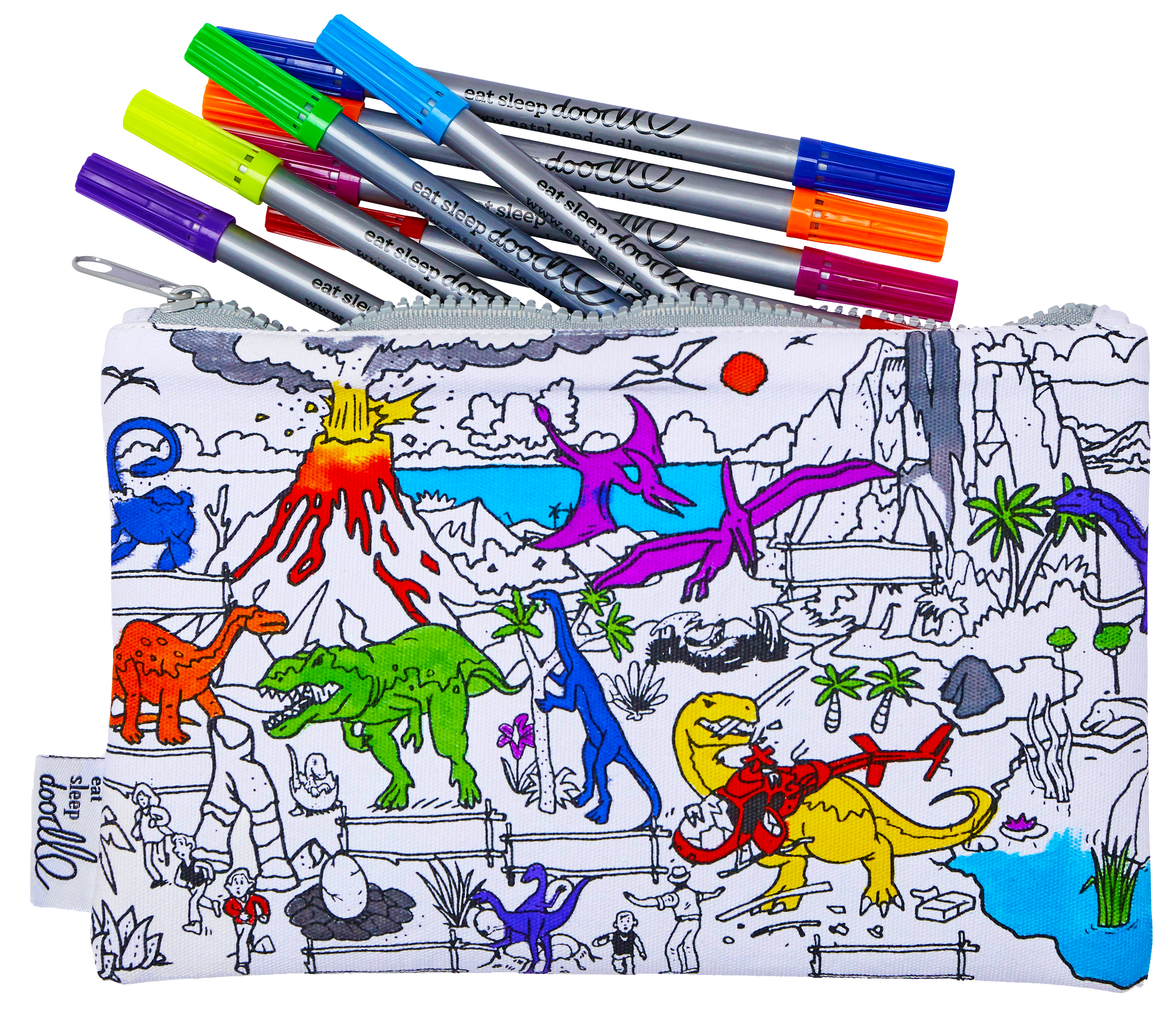 dinosaur pencil case coloured in